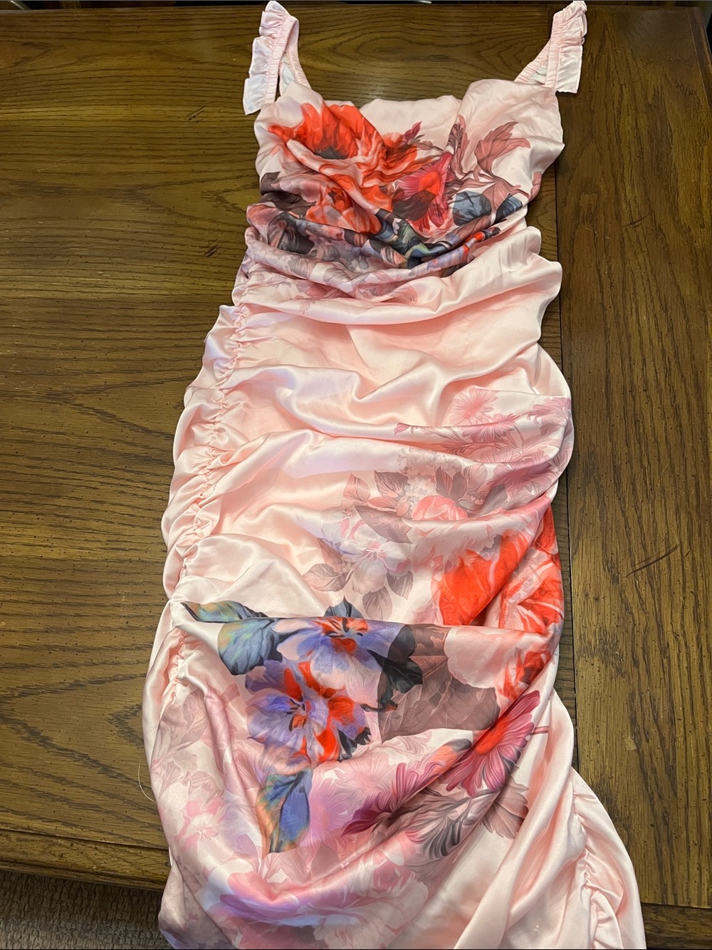 BHLDN Callie Sleeveless Ruched Printed Charmeuse Midi Dress, size medium